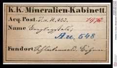 Etiketten zu Quarz (Bergkristall) (NHMW-MIN-Au548)